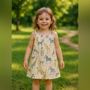koala kids girls beige zebra wild animal novelty print dress 
linen blend size 5